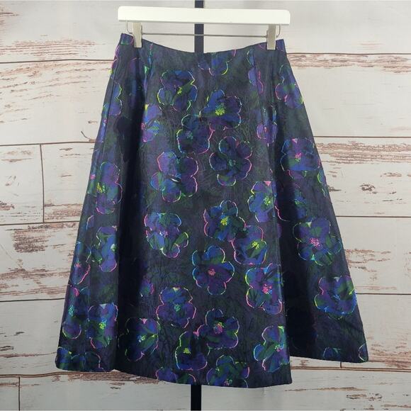 Kate Spade Floral Clip Dot A Line Skirt Size 6 Blue Iridescent - Picture 1 of 9
